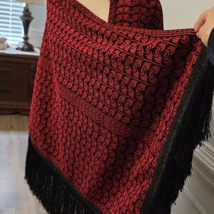 Elegant Red and Black Patterned Shawl